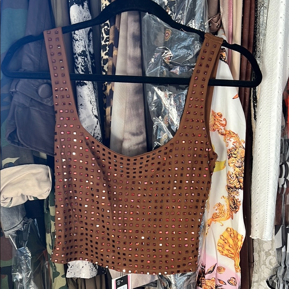 PrettyLittleThing Brown Studded Camisole
